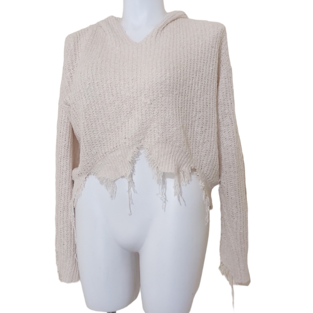 Distressed Destroyed Oversized Thick Knit Hooded Cropped Sweater by French Kiss